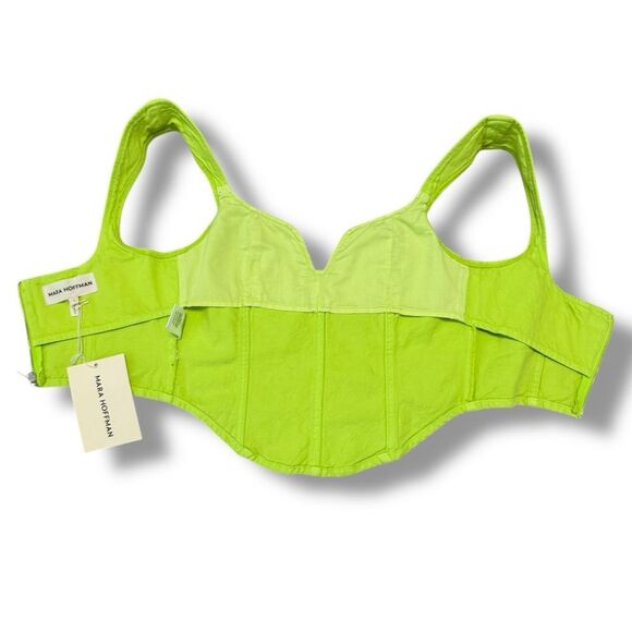 Mara Hoffman Milla Cropped Denim Top Lime Green Sweetheart Organic Cotton Size 0 - Picture 4 of 7